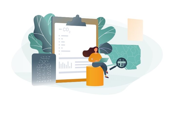 Grafik mit Frau vor einer übergroßen Klemm-Mappe