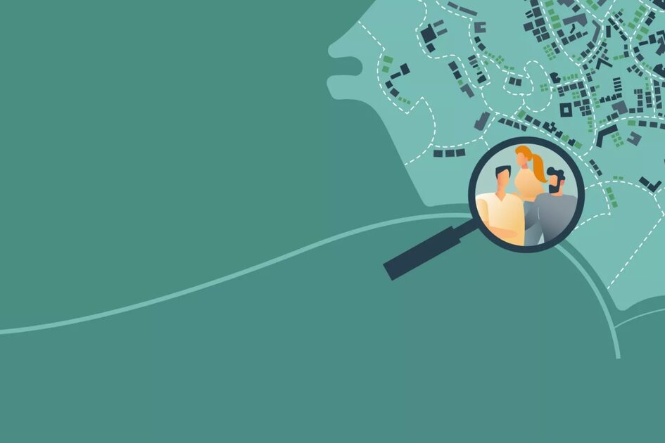 grafische Darstellung eines Teilgebietes von Wiesbaden mit Lupe