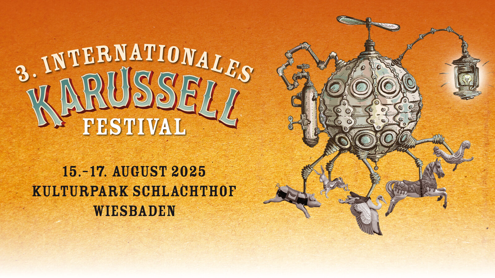 Una giostra di metallo ornata è visibile su un manifesto. Si legge "Carousel Festival".