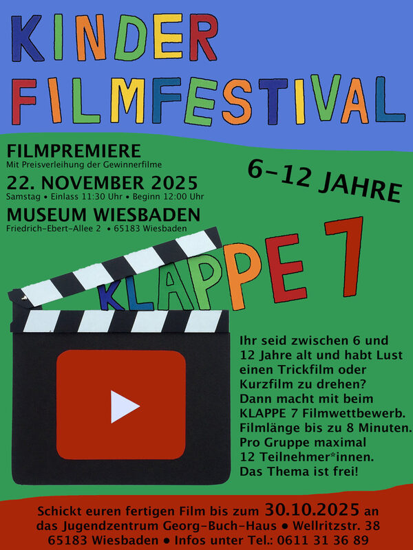 Plakat z klapą filmu i nagłówkiem "Kinderfilmfestival Klappe 7".