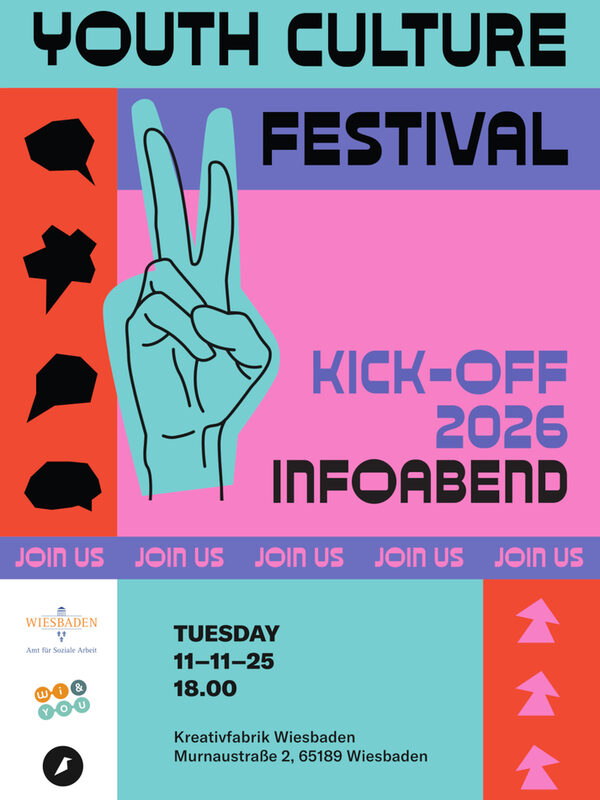 Ein Plakat mit der Afuschrift Youth Culture Festival Infoabend Tuesday 11-11-25