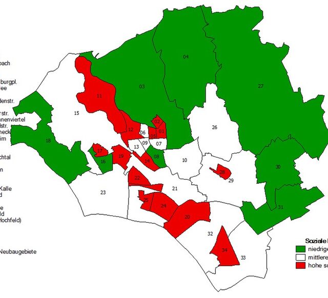 Karte von Wiesbaden zu den sozialen Bedarfslagen