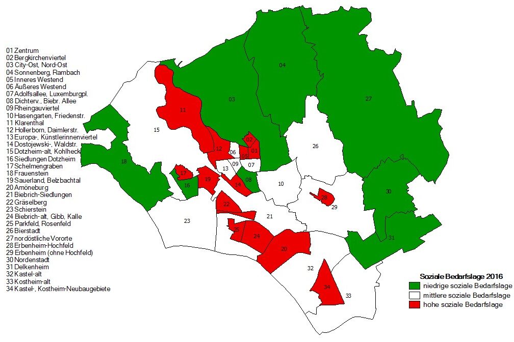 Karte von Wiesbaden zu den sozialen Bedarfslagen