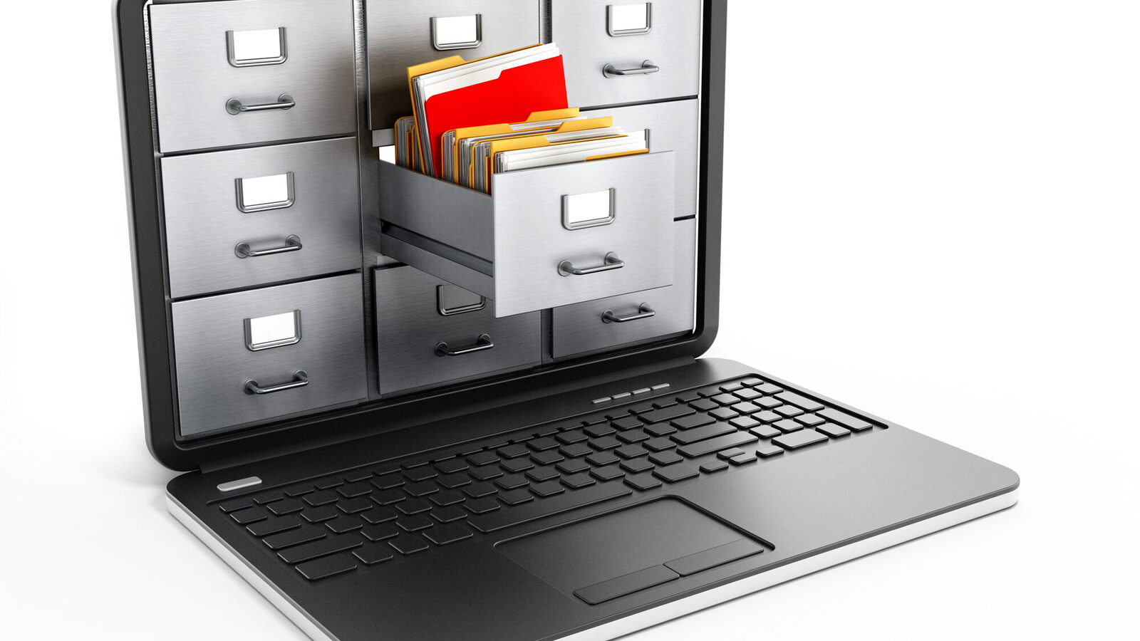 Dossier, étagère, sur un ordinateur portable Bureau