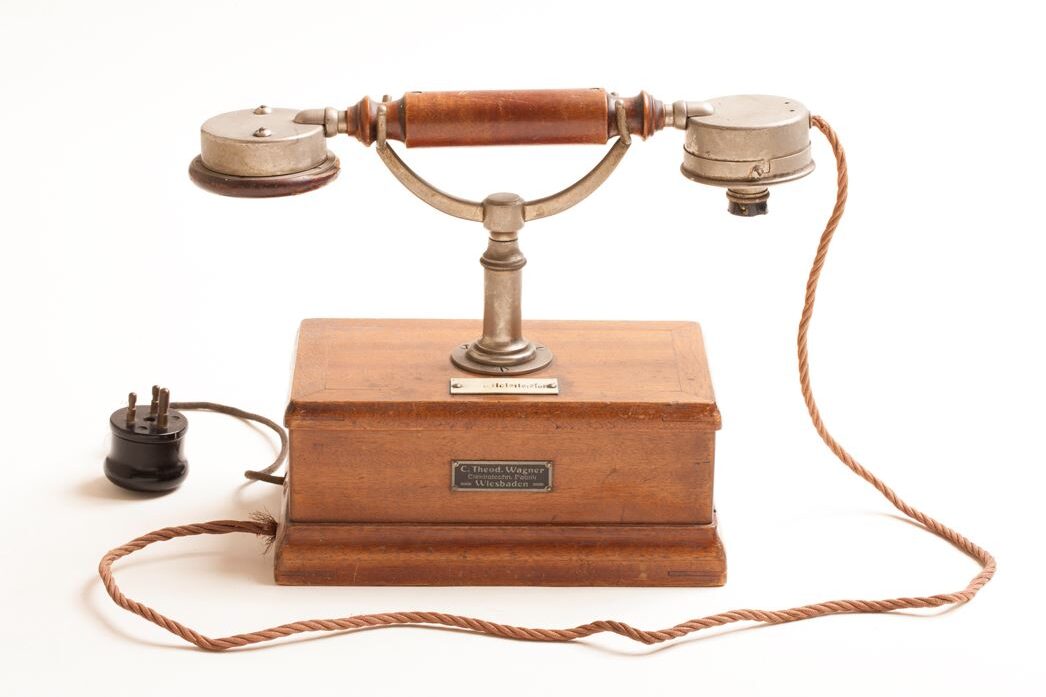 Telephone made of wood and metal