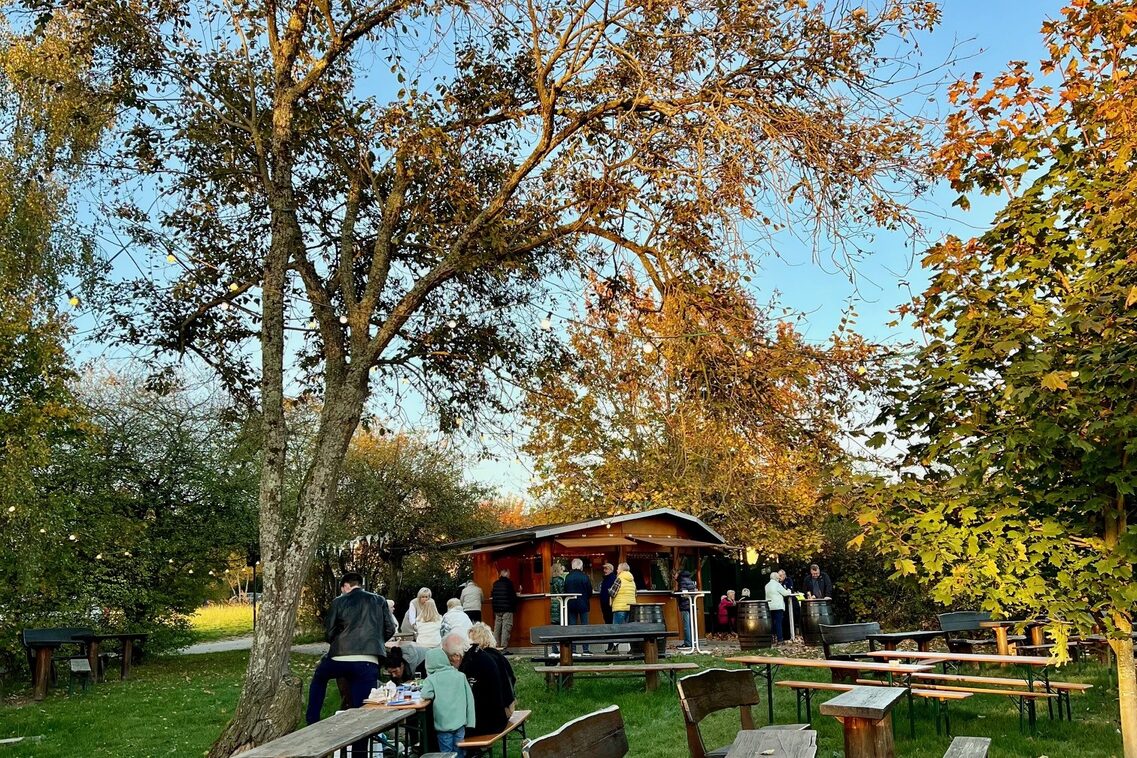Wine stand - benches in a fall atmosphere