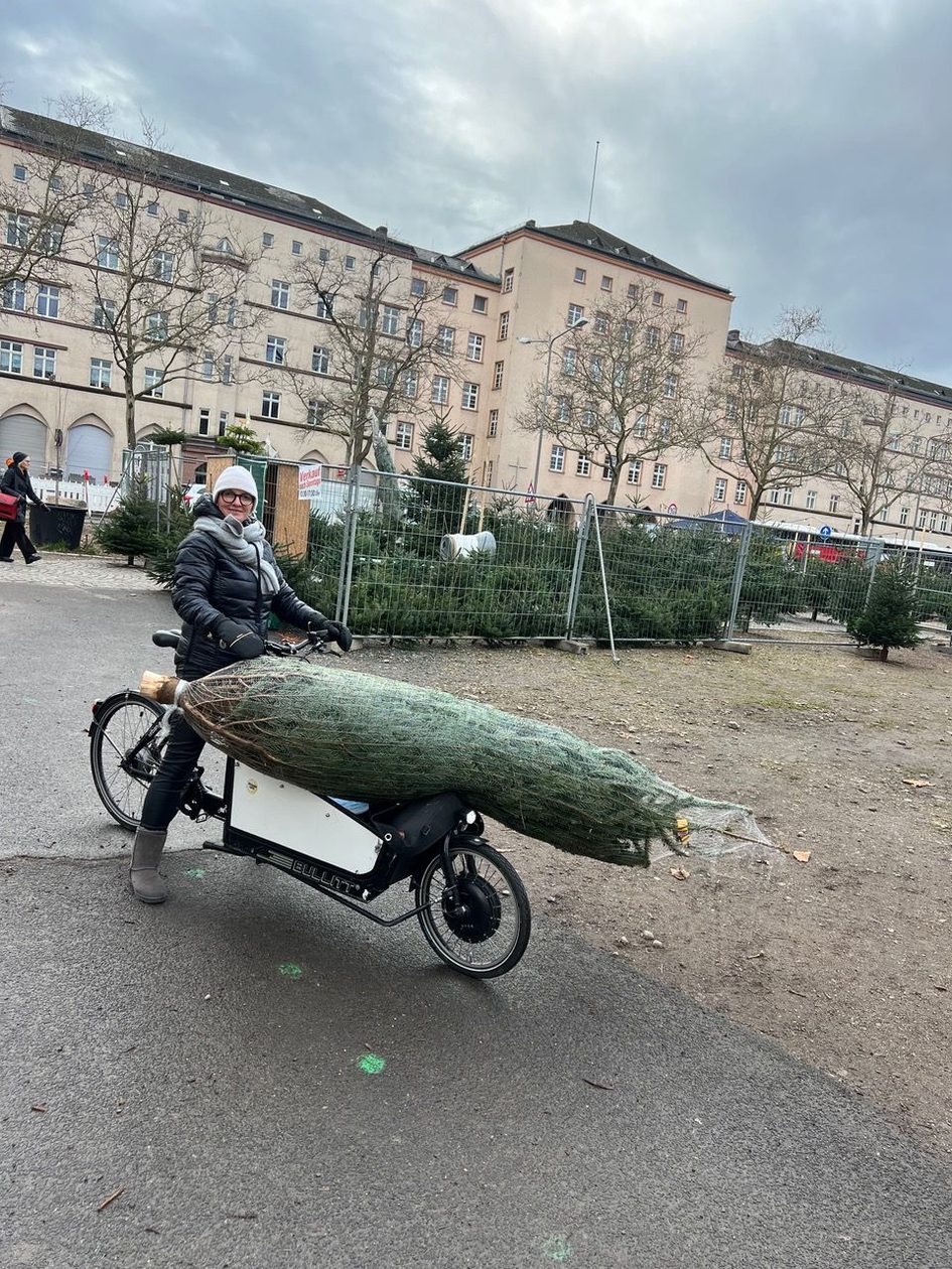 Nico with cargo bike and Christmas tree