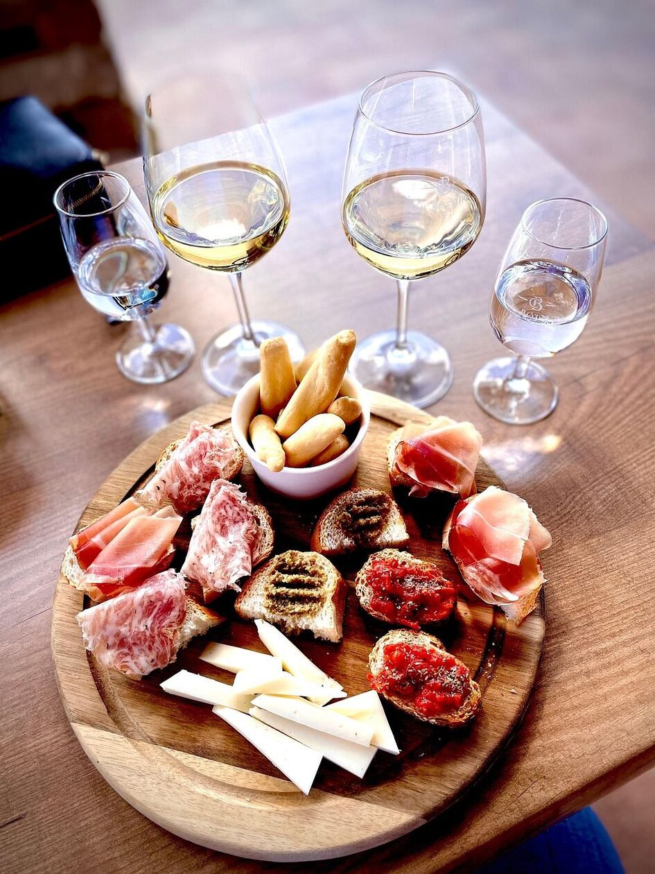Wine glasses with canapés