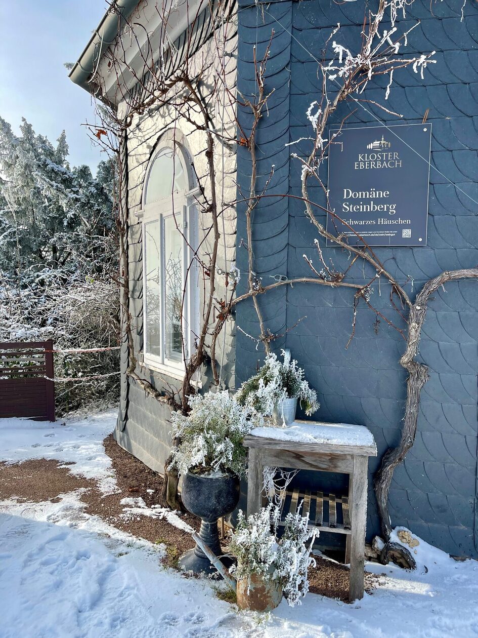 Black house in the snow