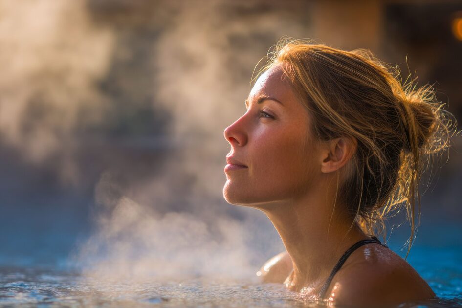 Woman relaxing in thermal water
