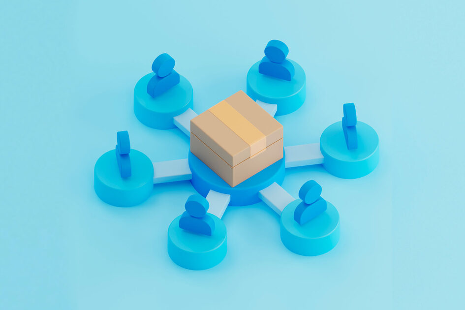 Package in the middle networked with several people