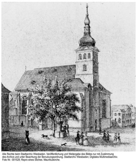 Mauritiuskirche, Stich von ca. 1840