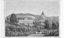 Kaltwasserheilanstalt im Nerotal, Stich um 1855