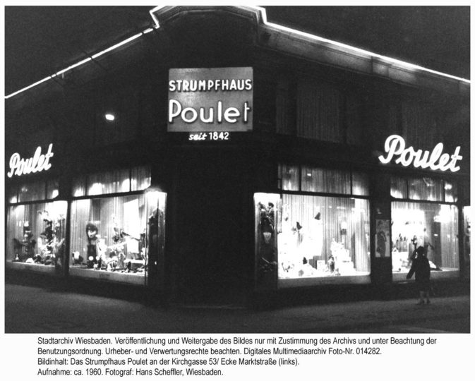 Wäschehaus Poulet in der Kirchgasse/Ecke Marktstraße, ca. 1960