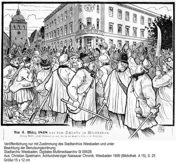 Versammlung vor dem Schloss im März 1848