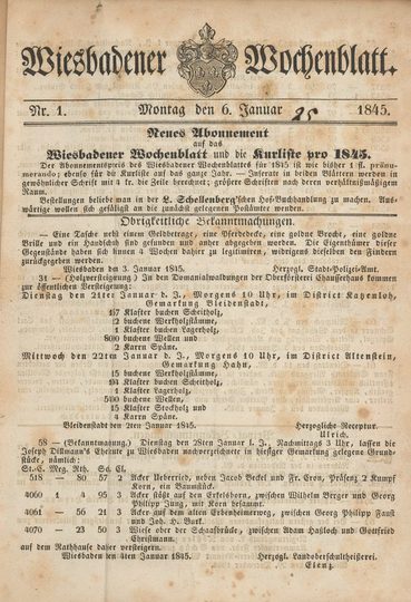 Wiesbadener Wochenblatt, 06.01.1845