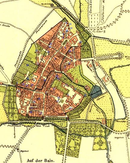 Das Stadtgebiet um 1799, Ausschnitt aus dem Atlas von Christian Spielmann.