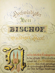 Grußadresse der Kirchengemeinde Wiesbaden für Bischof Blum, 1867.