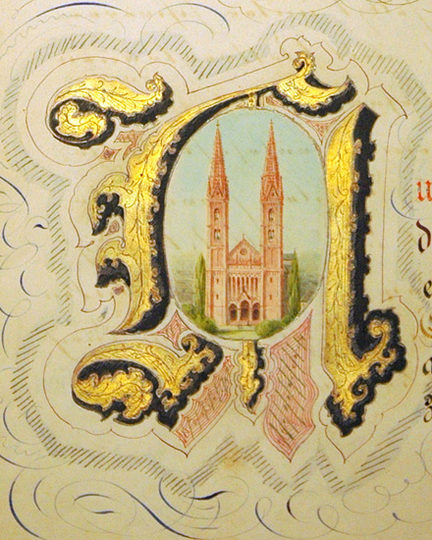 Detail aus der Grußkarte an Bischof Blum, 1867.
