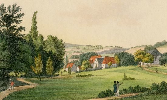 Die Dietenmühle bei Wiesbaden (Kolorierter Kupferstich, um 1820).