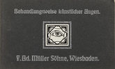 Ältere Reklame der Firma Müller Söhne aus Wiesbaden, darauf ein gezeichnet