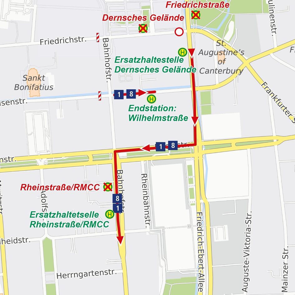 Umleitung Linien 1 und 8