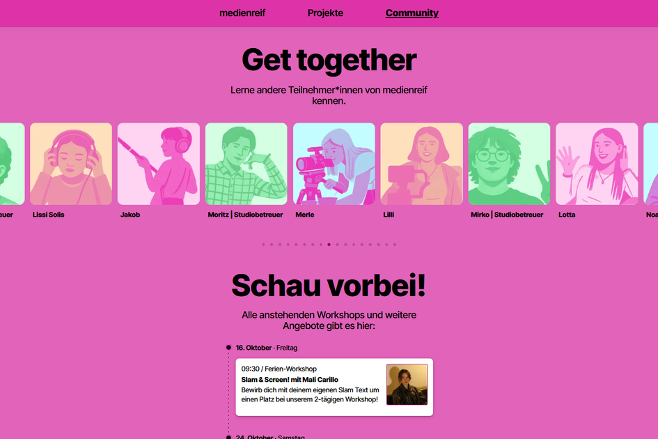 Screenshot der Community-Seite von "medienreif"