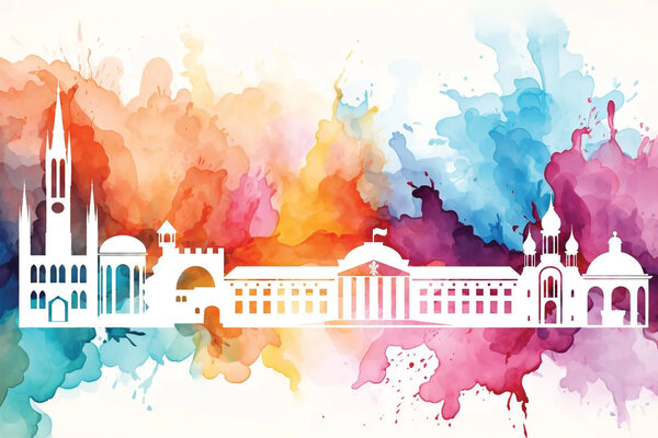 Wir bilden aus! Ausbildungslogo Stadt Wiesbaden - Silhouette Wiesbaden