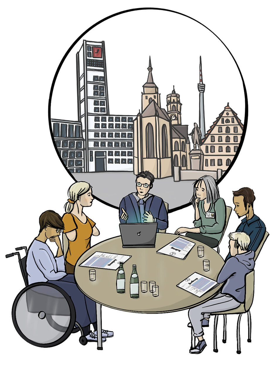 Gruppe mit unterschiedlichsten Personen an einem Tisch