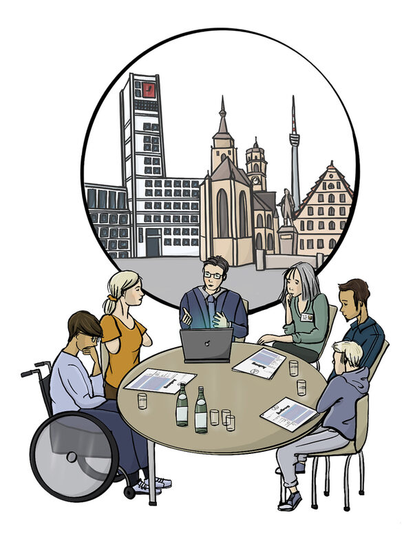 Gruppe mit unterschiedlichsten Personen an einem Tisch