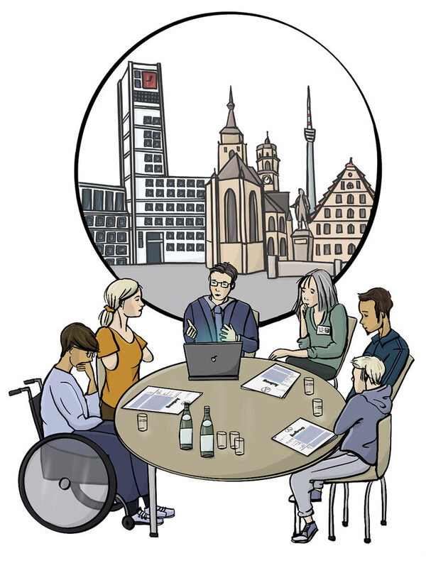 Gruppe mit unterschiedlichsten Personen an einem Tisch