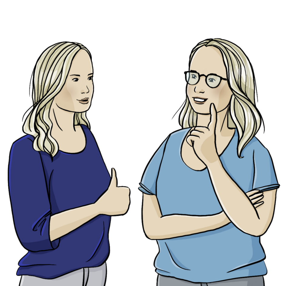 Zwei Frauen in einer Unterhaltung.