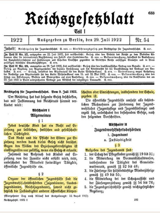 Витяг з Рейхсгаузена від 1922 року про створення відділів соціального забезпечення молоді