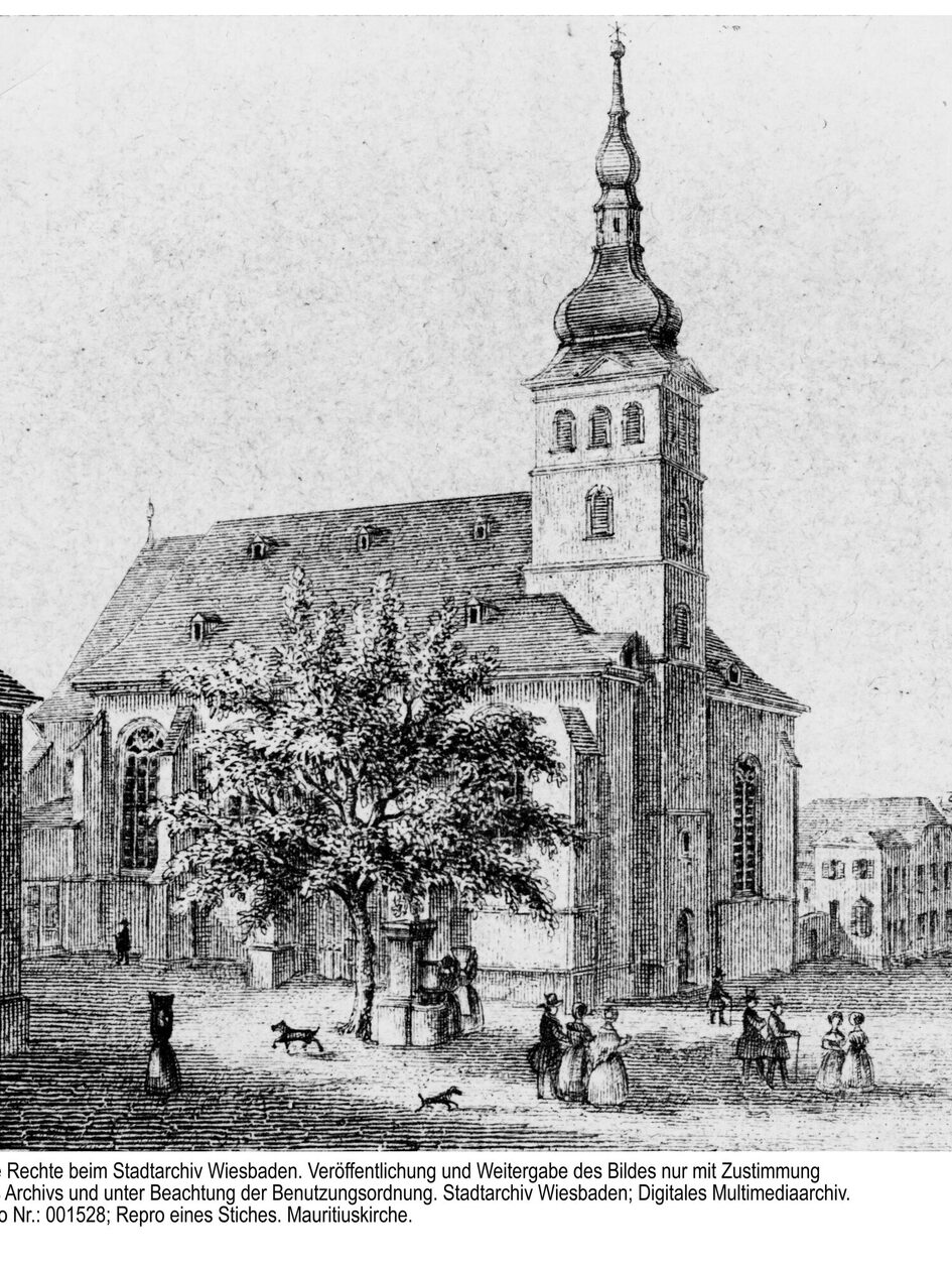 Mauritiuskirche, Stich von ca. 1840