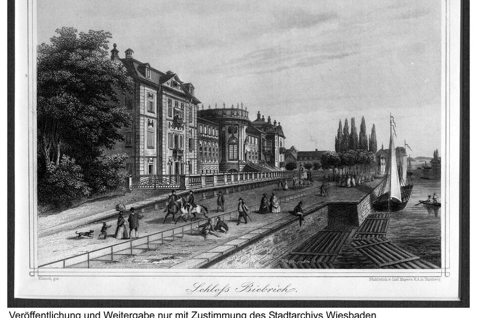 Flöße vor Schloss Biebrich, um 1875