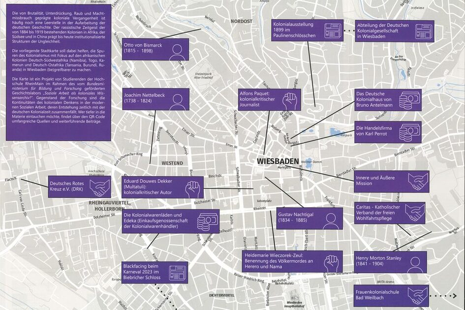 Ein von der Hochschule erstellter Stadtplan mit Orten kolonialem Erbes