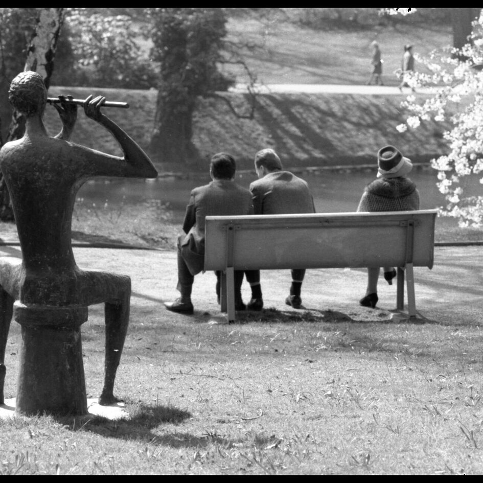 Sculpture "The Flute Player" by Walter Wadephul in the Kurpark, 1965