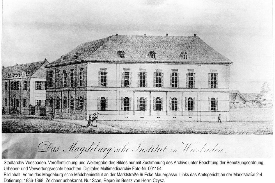 Magdeburg'sches Mädcheninstitut an der Marktstraße/ Ecke Mauergasse, um 1850