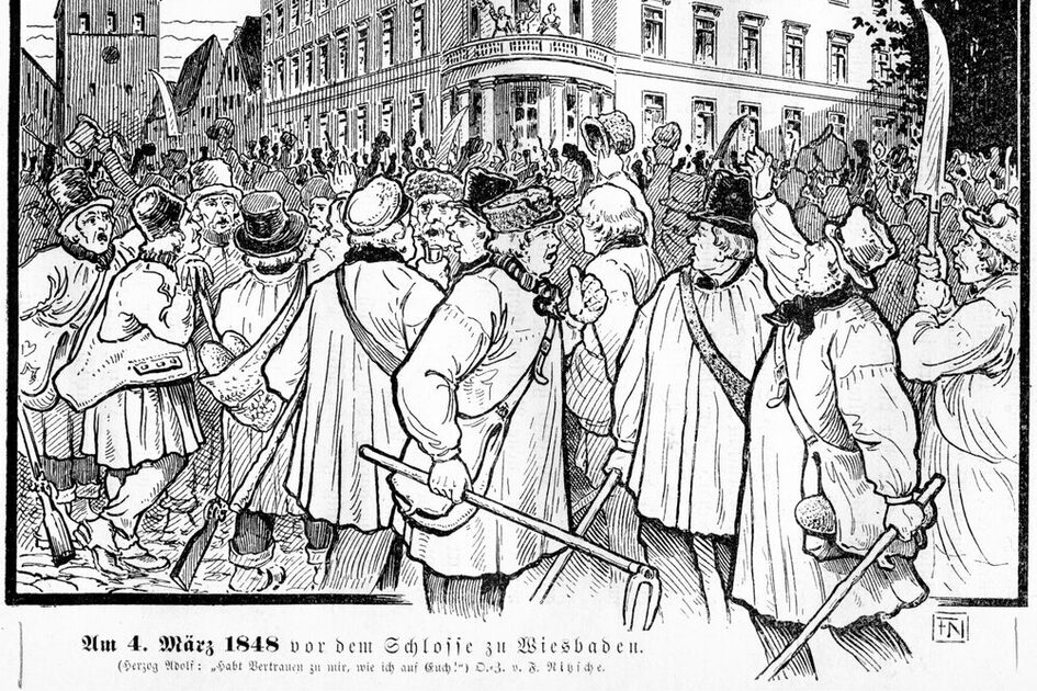 Събрание пред замъка през март 1848 г.