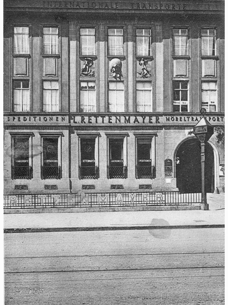 Sitz der Speditionsfirma Rettenmayer in der Nikolasstraße 5 (heute Bahnhofstraße), um 1920