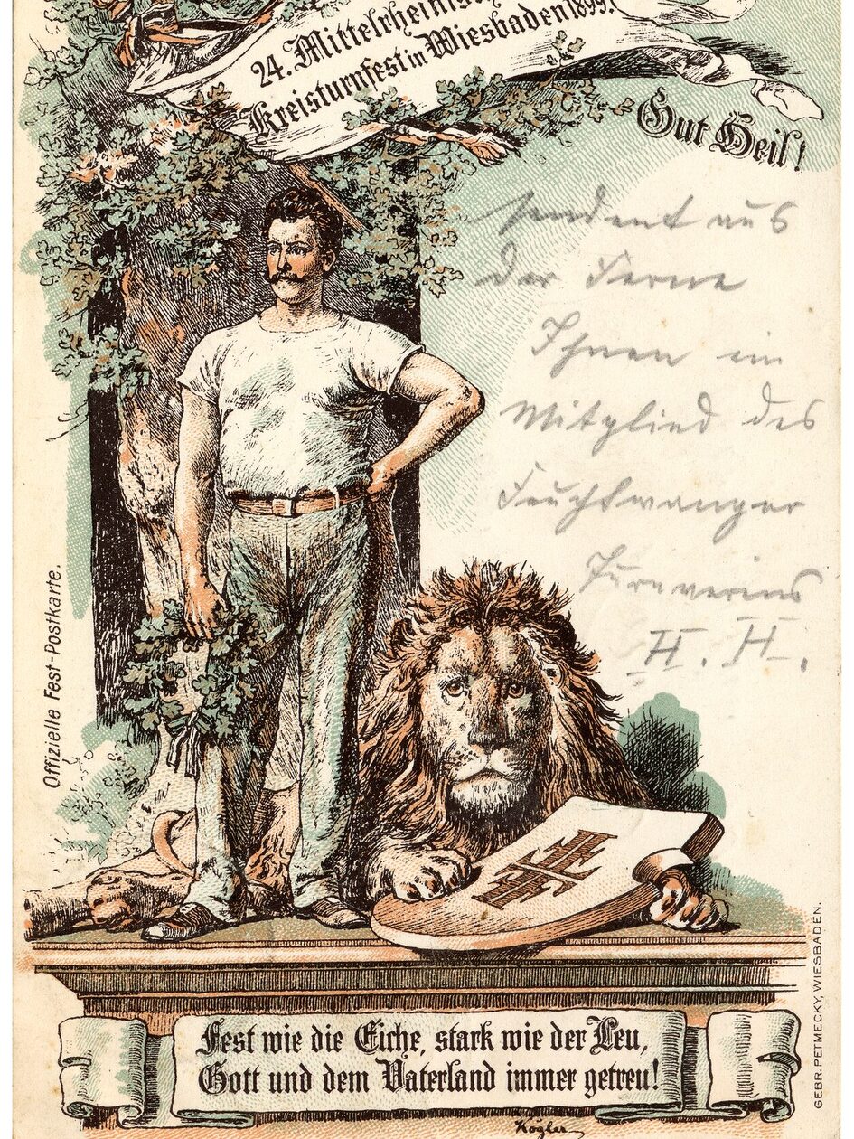 Invitation card to the 24th Middle Rhine District Gymnastics Festival in Wiesbaden, 1899