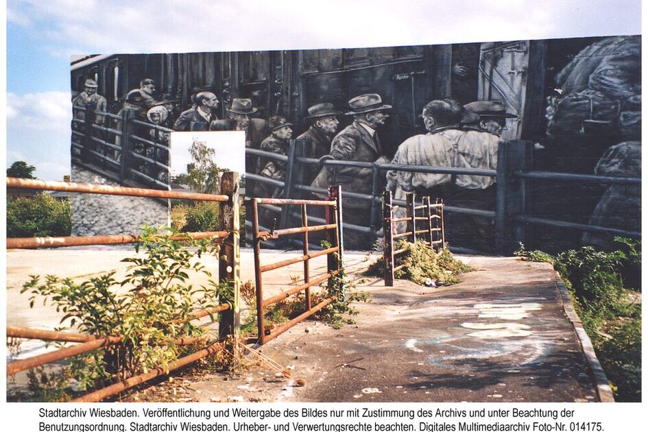 Graffiti on the deportation of Jews on the cattle ramp of the slaughterhouse