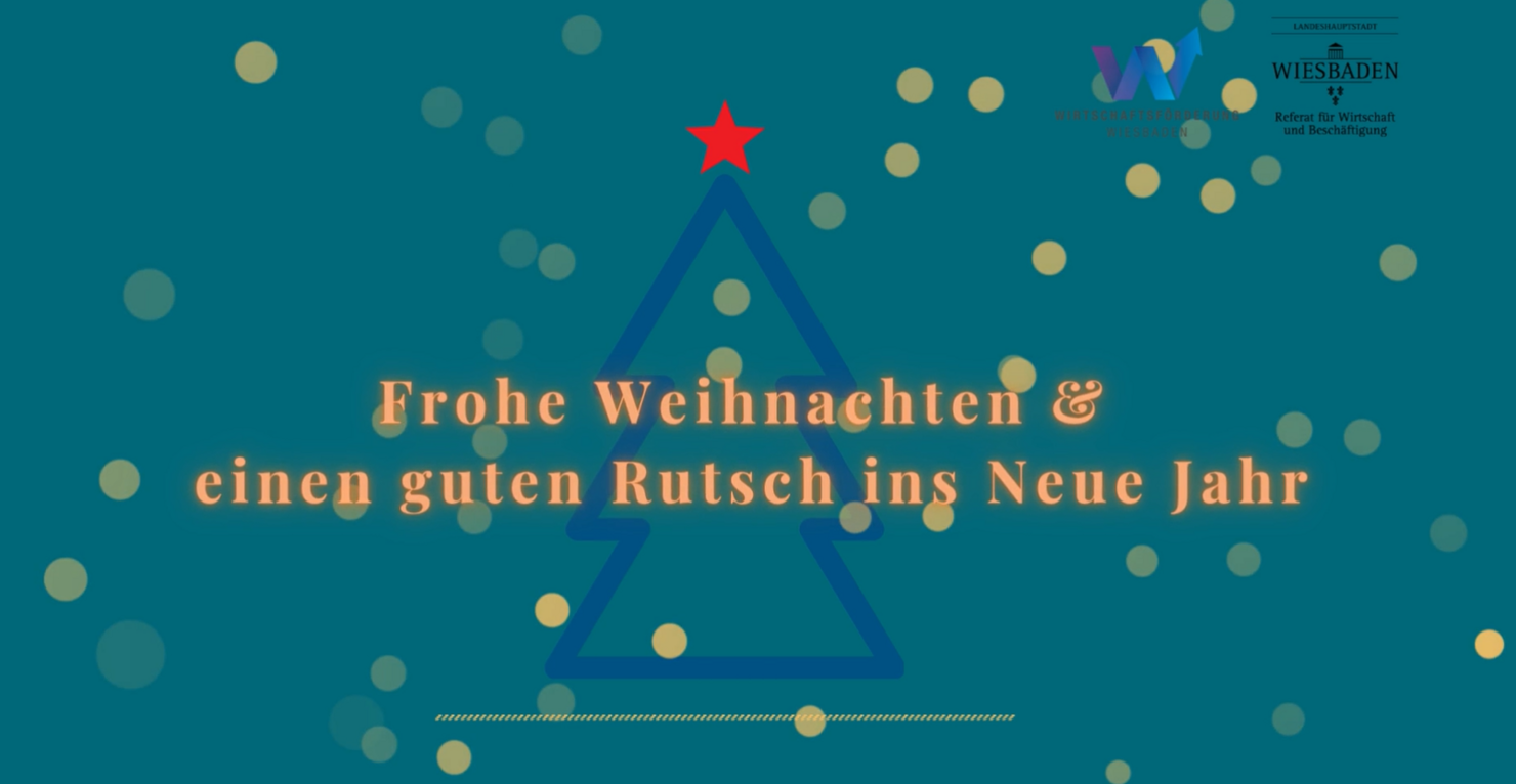 In dem Video erscheint in heller Schrift vor dunklem Hintergrund der Weihnachtsgruß "Frohe Weihnachten" vom Referat für Wirtshaft und Beschäftigung an sein Netzwerk. Daran schließt sich ein Text mit Weihnahctsgrüßen.